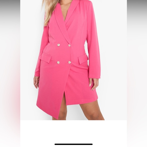 Boohoo Dresses & Skirts - NWT Boohoo Hot Pink Asymmetric Hem Tailored Blazer Dress